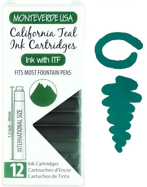 Monteverde International Standard Fountain Pen Ink Cartridges, California Teal 3 Monteverde International Standard Fountain Pen Ink Cartridges, California Teal