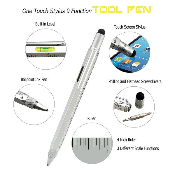Monteverde 9 In 1 One Touch Tool Ballpoint Pen & Stylus, Silver 4 Monteverde 9 In 1 One Touch Tool Ballpoint Pen & Stylus, Silver - Image 2