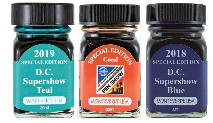 Monteverde 30ml Special Edition Fountain Pen Ink Bottle Set, Teal, Coral, Blue 3 Monteverde 30ml Special Edition Fountain Pen Ink Bottle Set, Teal, Coral, Blue