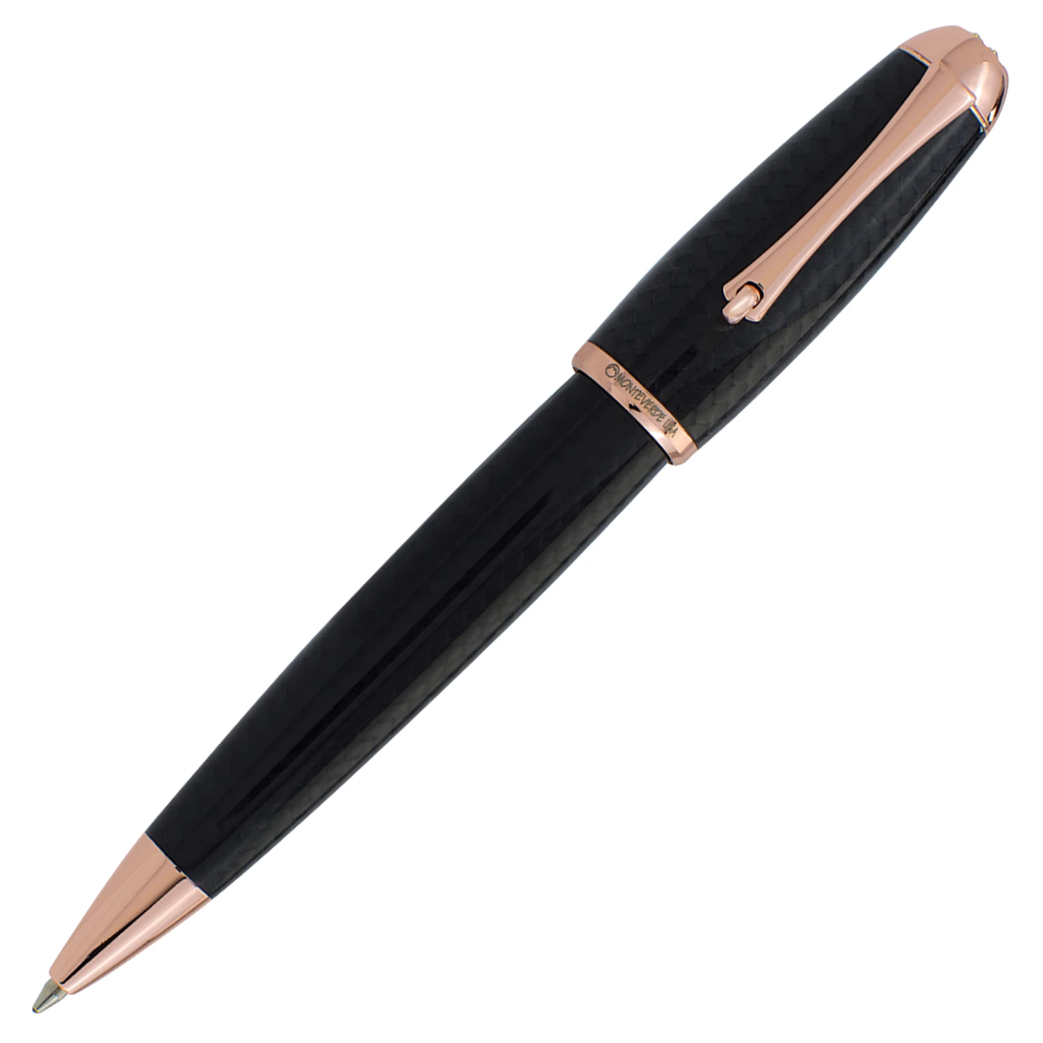 Monteverde Super Mega Carbon Fiber Ballpoint Pen, Rose Gold Trim 3 Monteverde Super Mega Carbon Fiber Ballpoint Pen, Rose Gold Trim