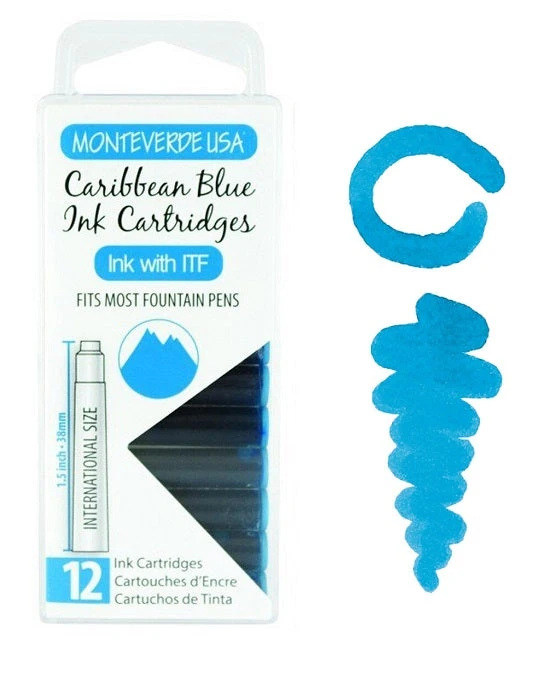 Monteverde International Standard Fountain Pen Ink Cartridges, Caribbean Blue 3 Monteverde International Standard Fountain Pen Ink Cartridges, Caribbean Blue